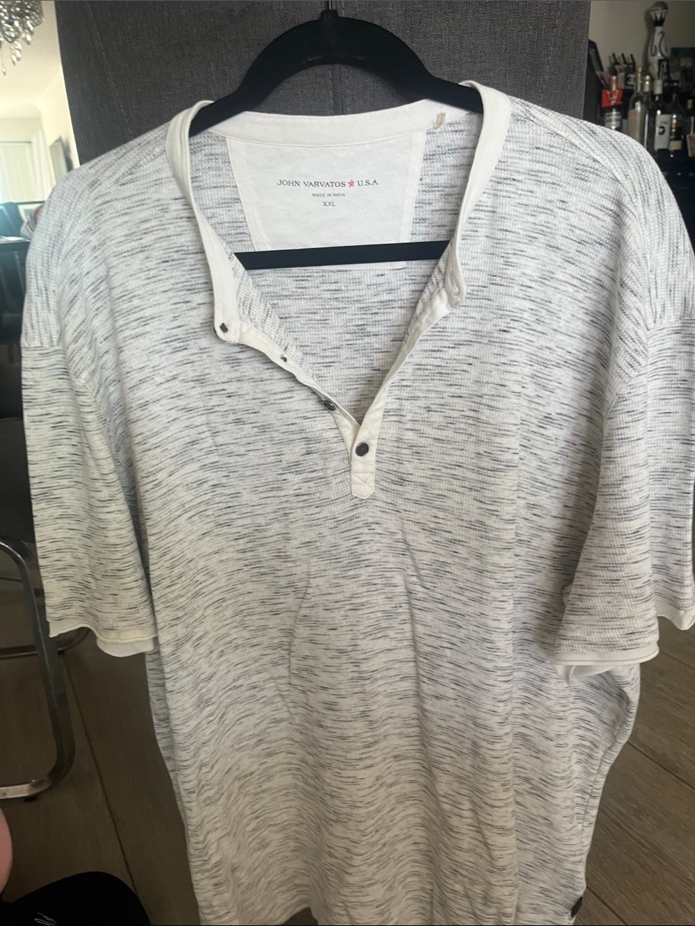 John Varvatos White Heather Short-Sleeve Henley Shirt